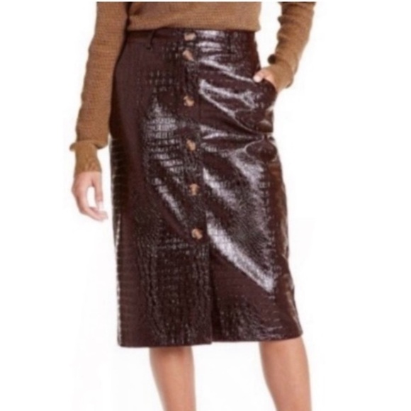 Rachel Comey for Target NWT Coffee Faux Leather Crocodile Textured Pencil Skirt - Picture 1 of 13